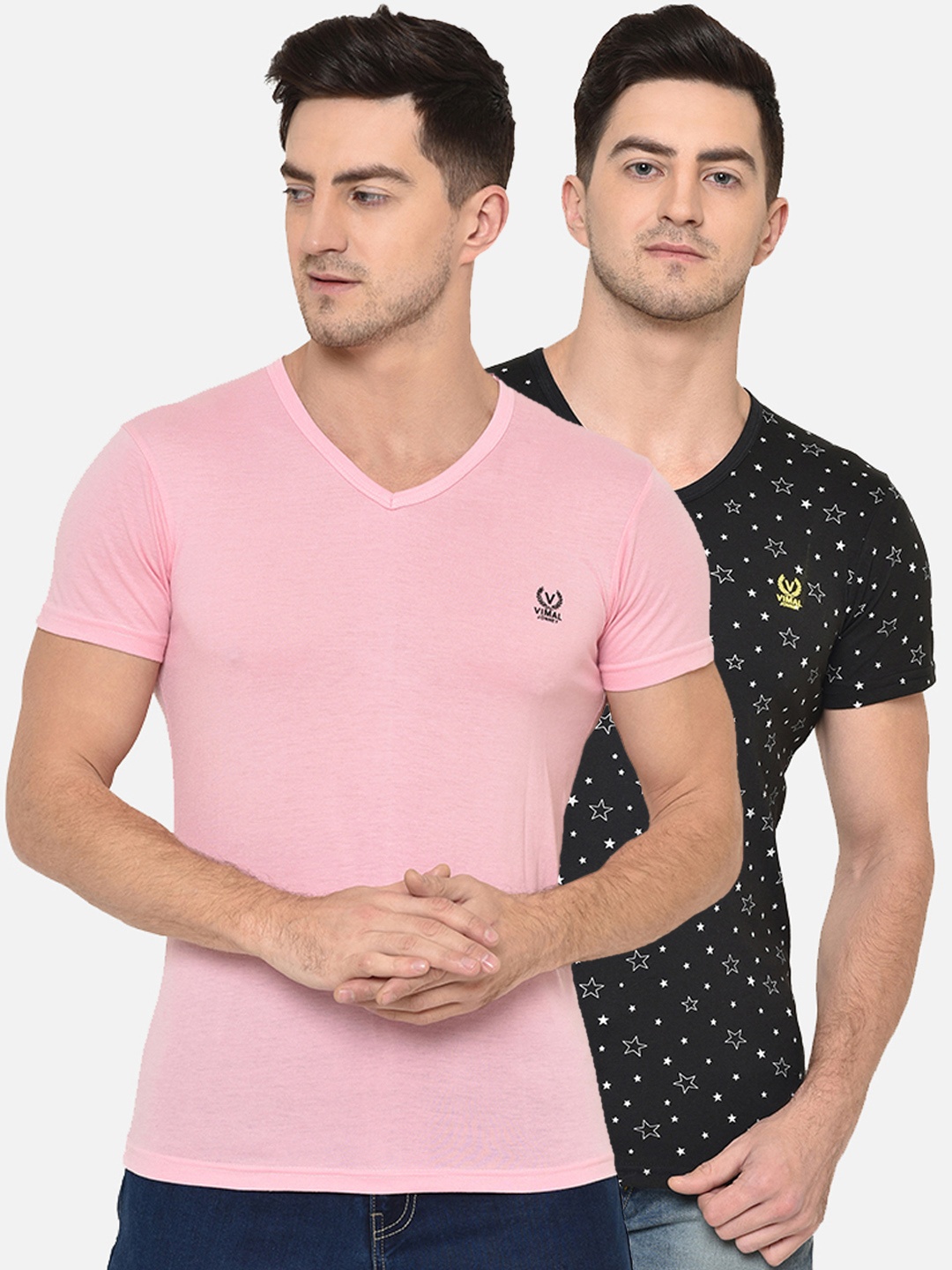 

VIMAL JONNEY Men Pack of 2 V-Neck T-shirts, Pink