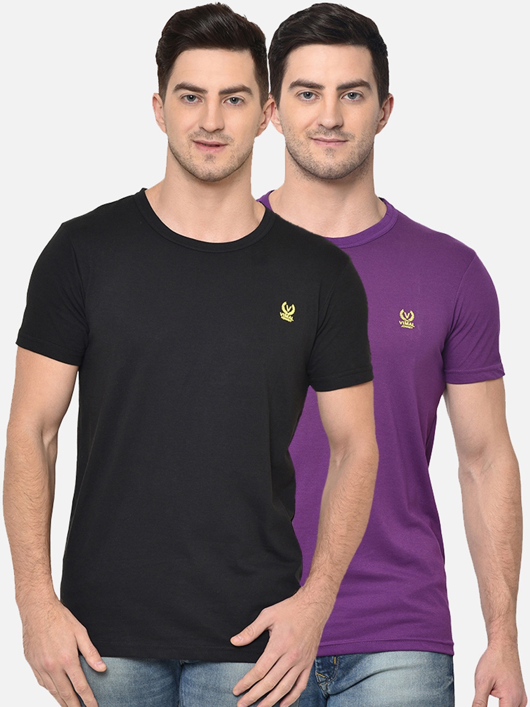 

MACK JONNEY Men Pack of 2 Solid Round Neck T-shirt, Black