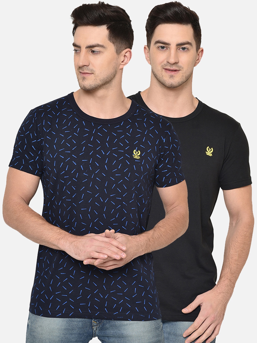 

VIMAL JONNEY Men Pack of 2 Round Neck T-shirts, Navy blue