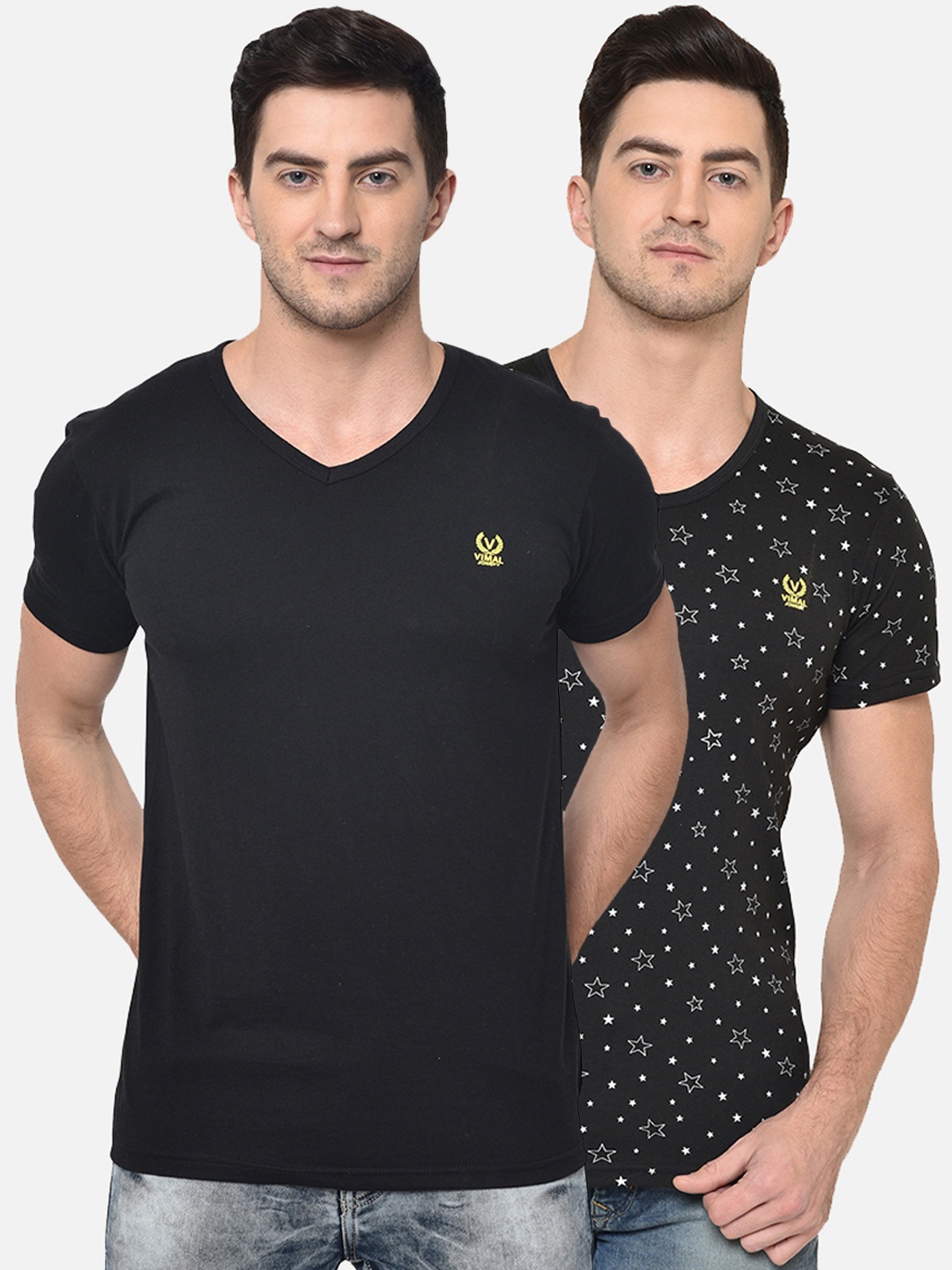 

VIMAL JONNEY Men Pack of 2 V-Neck T-shirt, Black