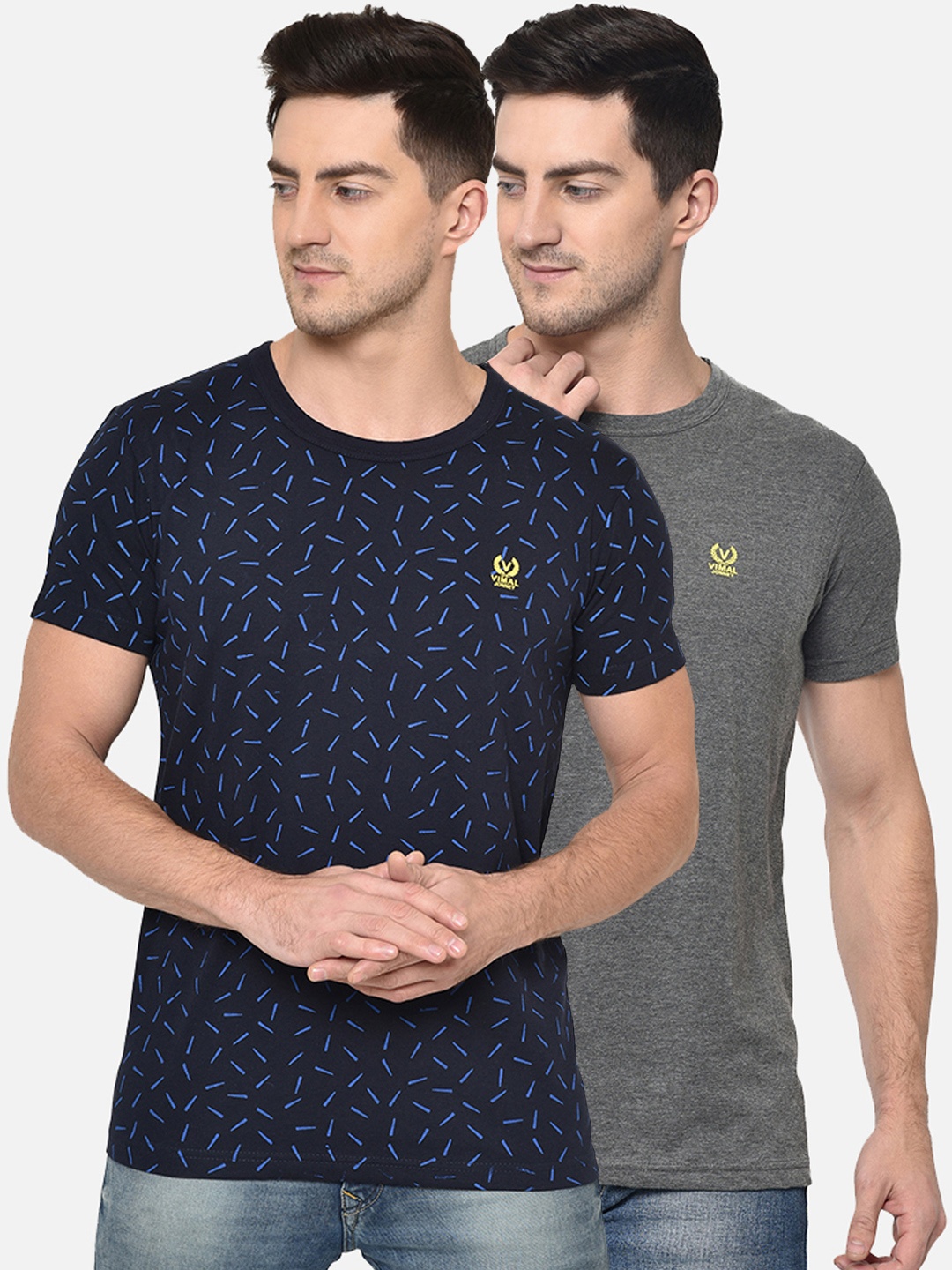 

VIMAL JONNEY Men Pack of 2 Round Neck T-shirt, Navy blue