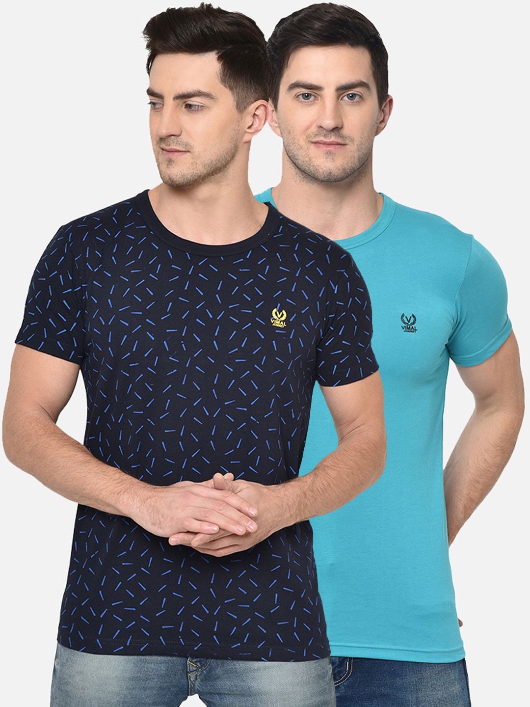 

VIMAL JONNEY Men Pack of 2 Round Neck T-shirt, Blue