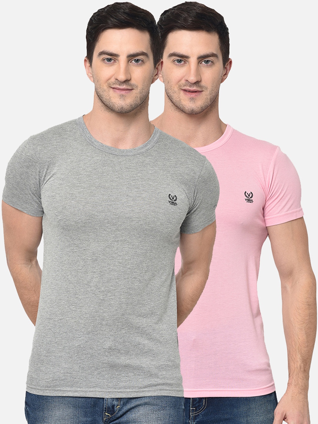 

VIMAL JONNEY Men Pack of 2 Solid Round Neck T-shirt, Grey