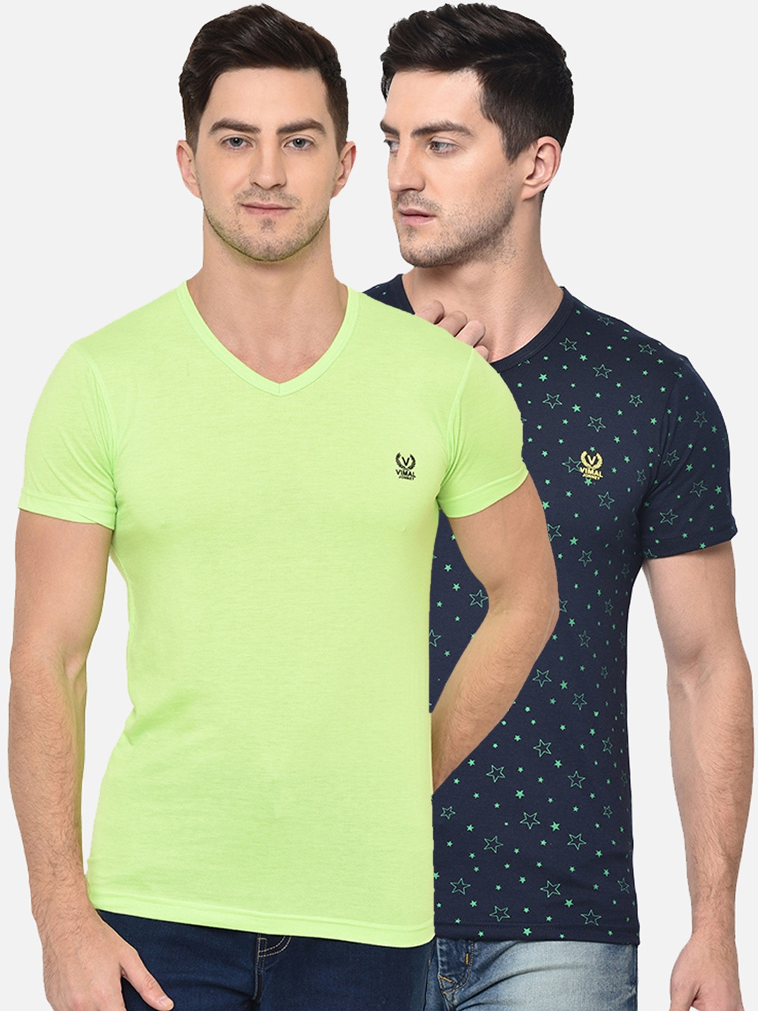 

VIMAL JONNEY Men Pack of 2 V-Neck T-shirts, Green