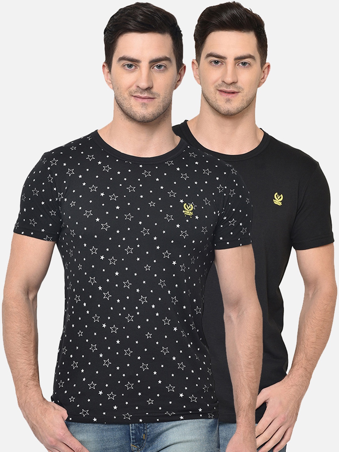 

VIMAL JONNEY Men Pack of 2 Round Neck T-shirt, Black