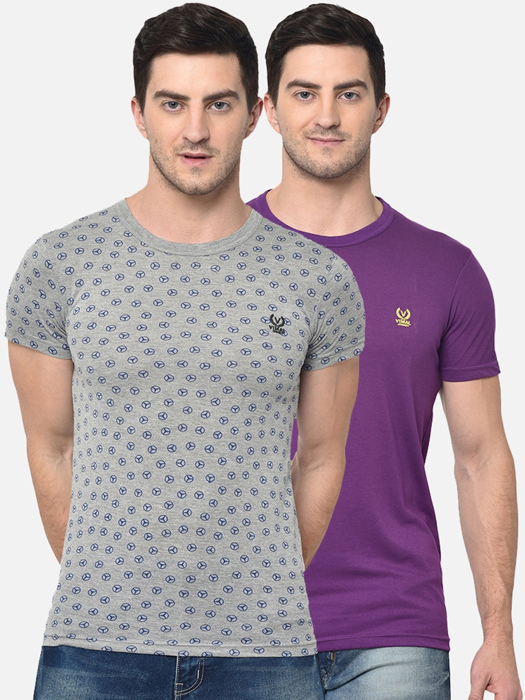 

VIMAL JONNEY Men Pack of 2 Round Neck T-shirts, Grey