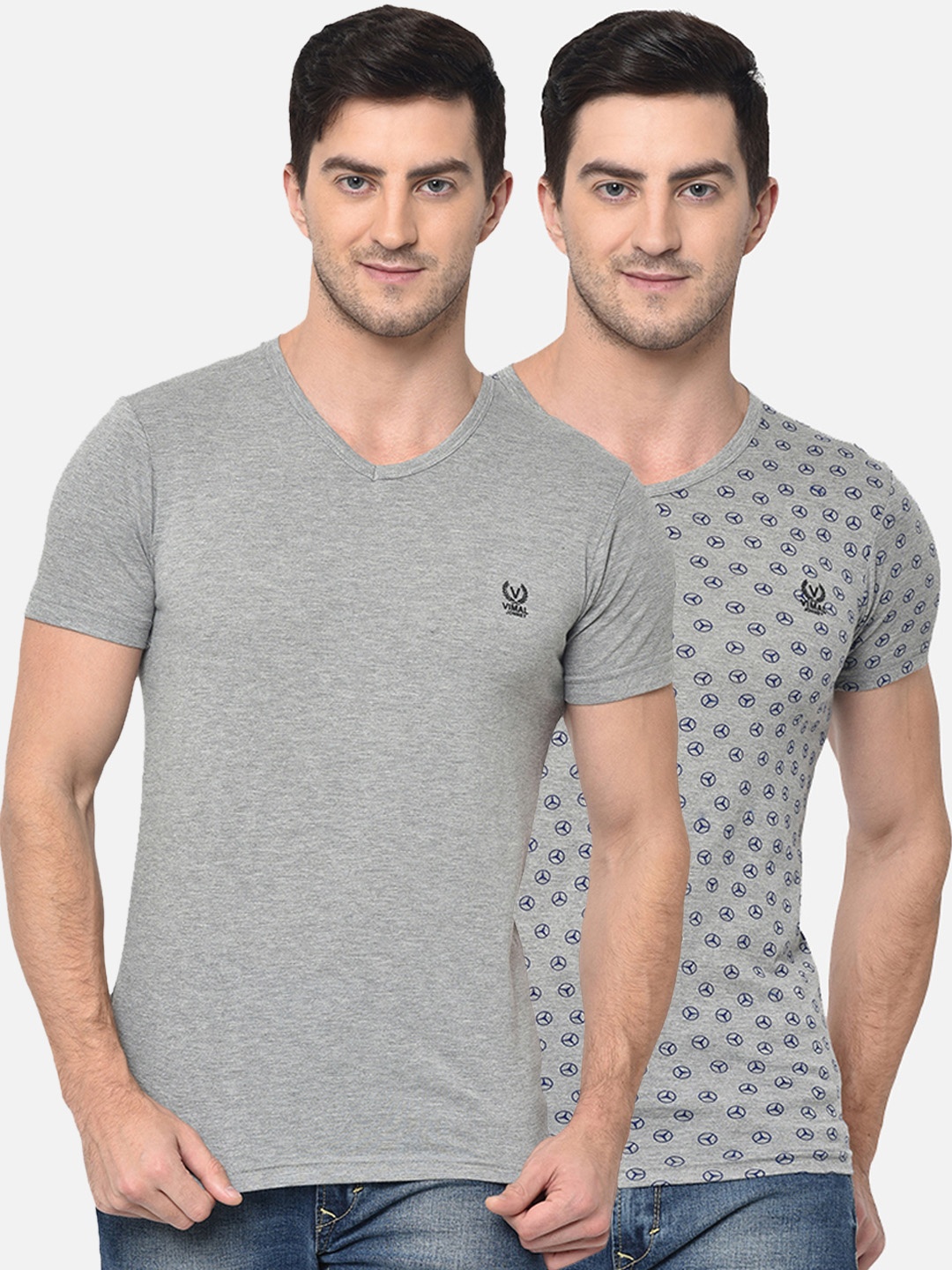 

MACK JONNEY Men Pack Of 2 Grey Solid V-Neck T-shirt