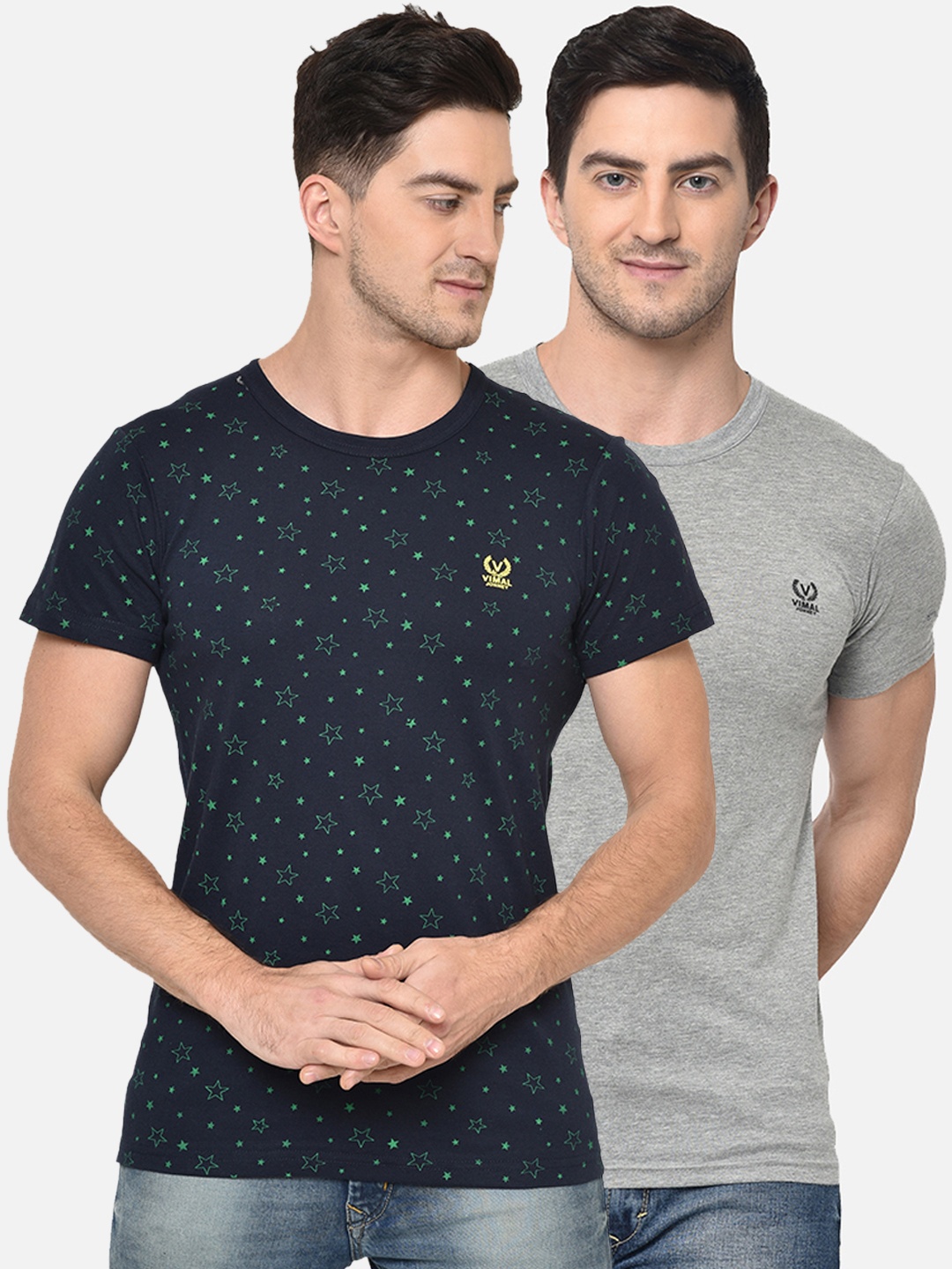 

MACK JONNEY Men Pack of 2 Round Neck T-shirt, Navy blue