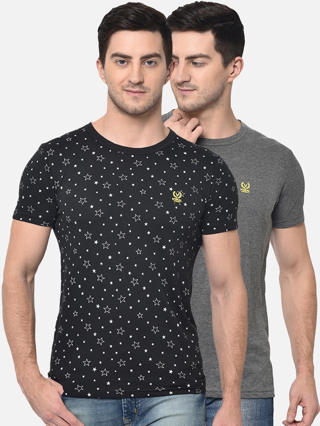 

MACK JONNEY Men Pack Of 2 Round Neck T-shirt, Black