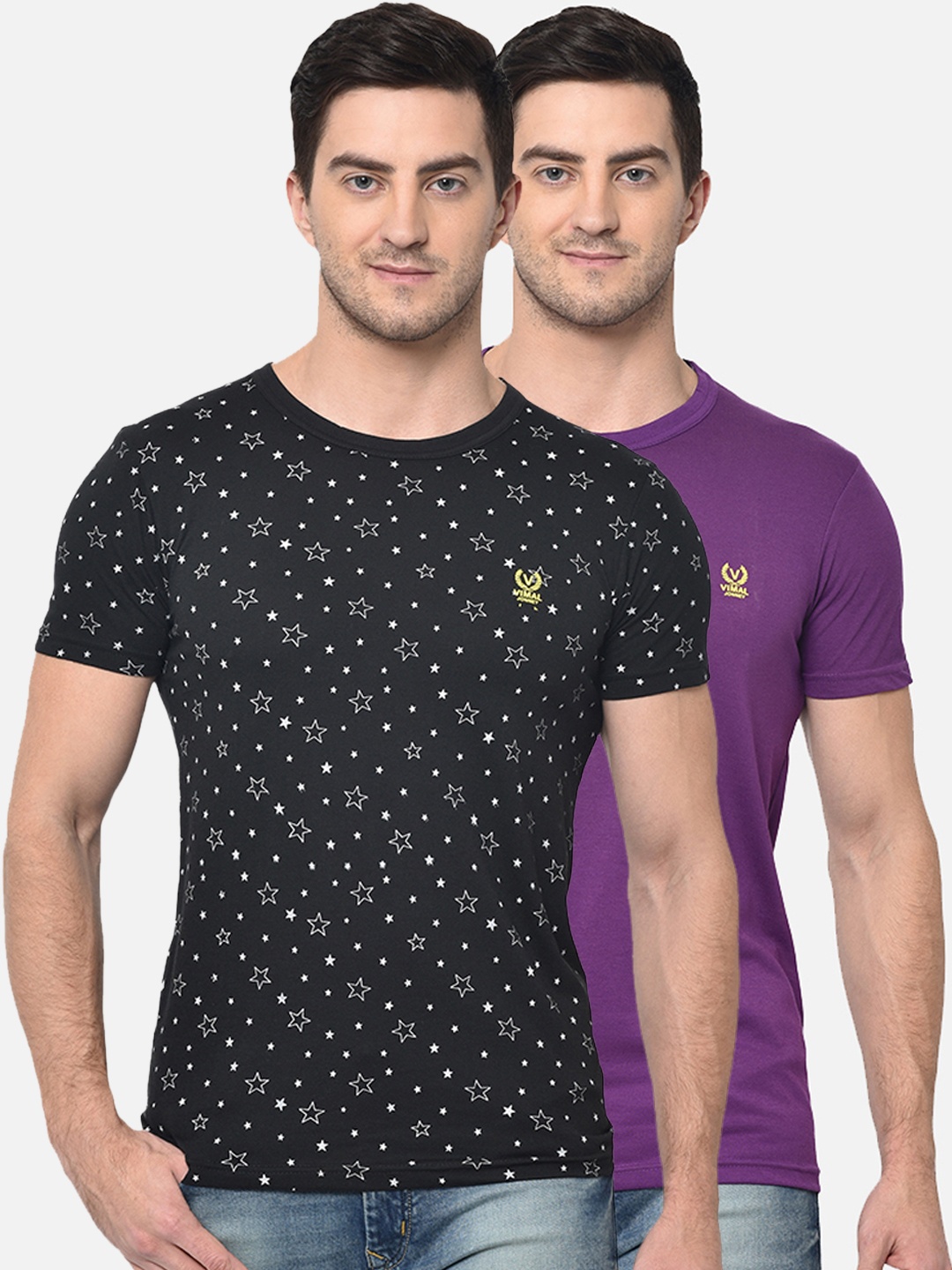 

VIMAL JONNEY Men Pack Of 2 Black Printed Round Neck T-shirt