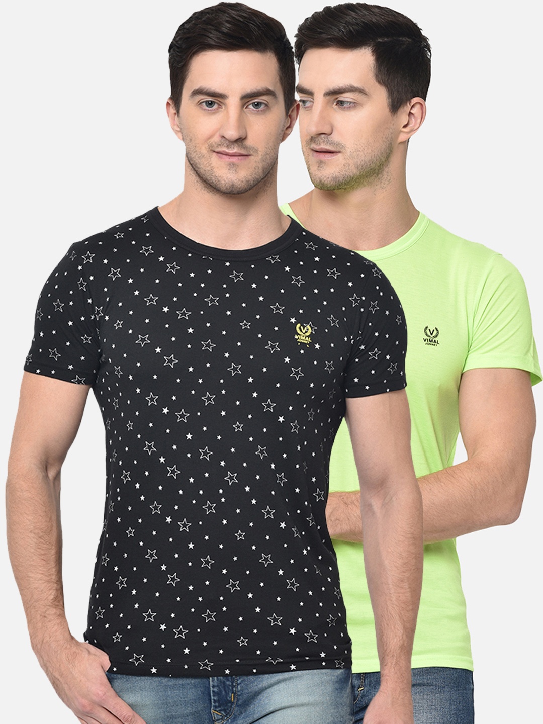 

VIMAL JONNEY Men Pack Of 2 Round Neck T-shirt, Black