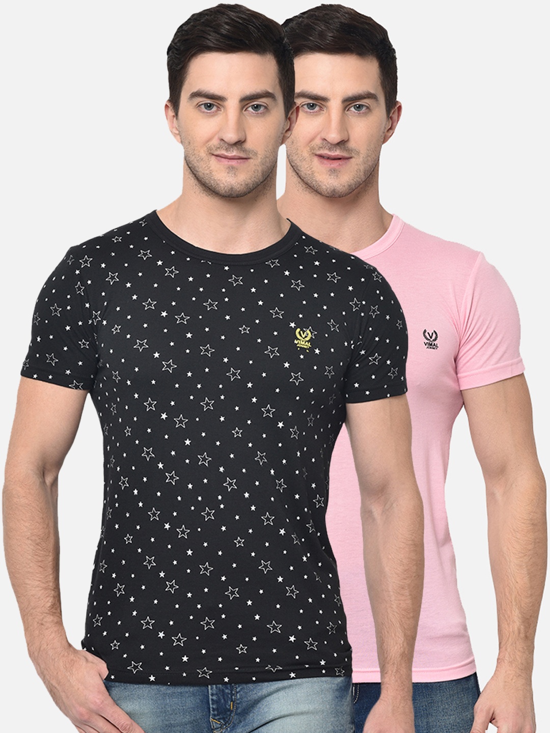 

VIMAL JONNEY Men Pack Of 2 Black & Pink Printed Round Neck T-shirt