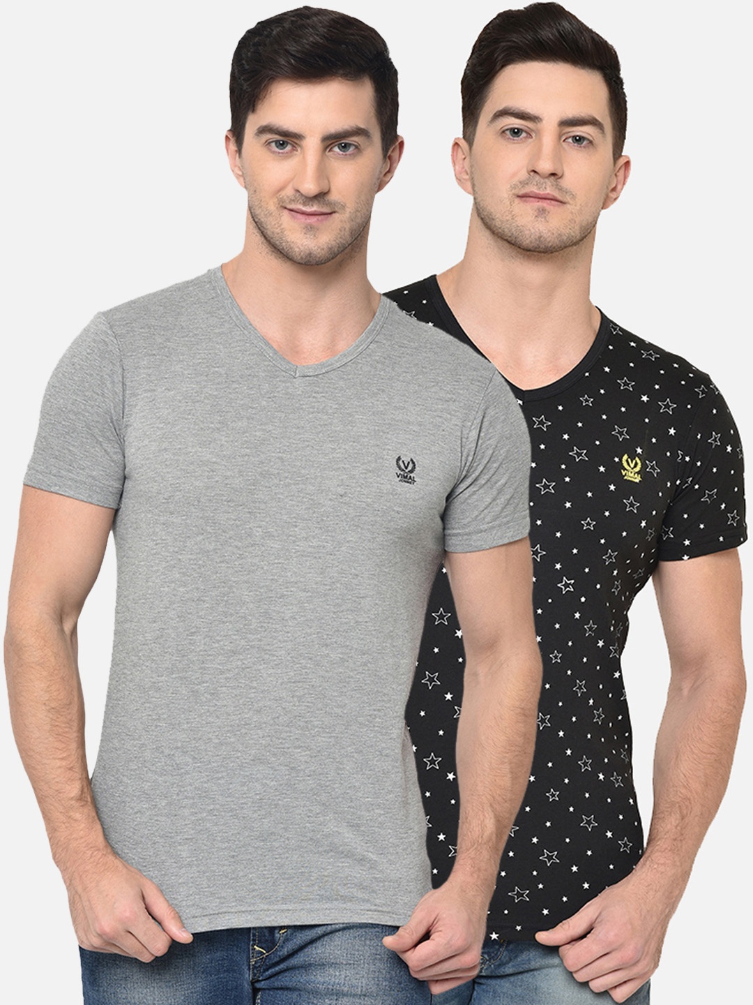 

MACK JONNEY Men Pack of 2 V-Neck T-shirt, Grey