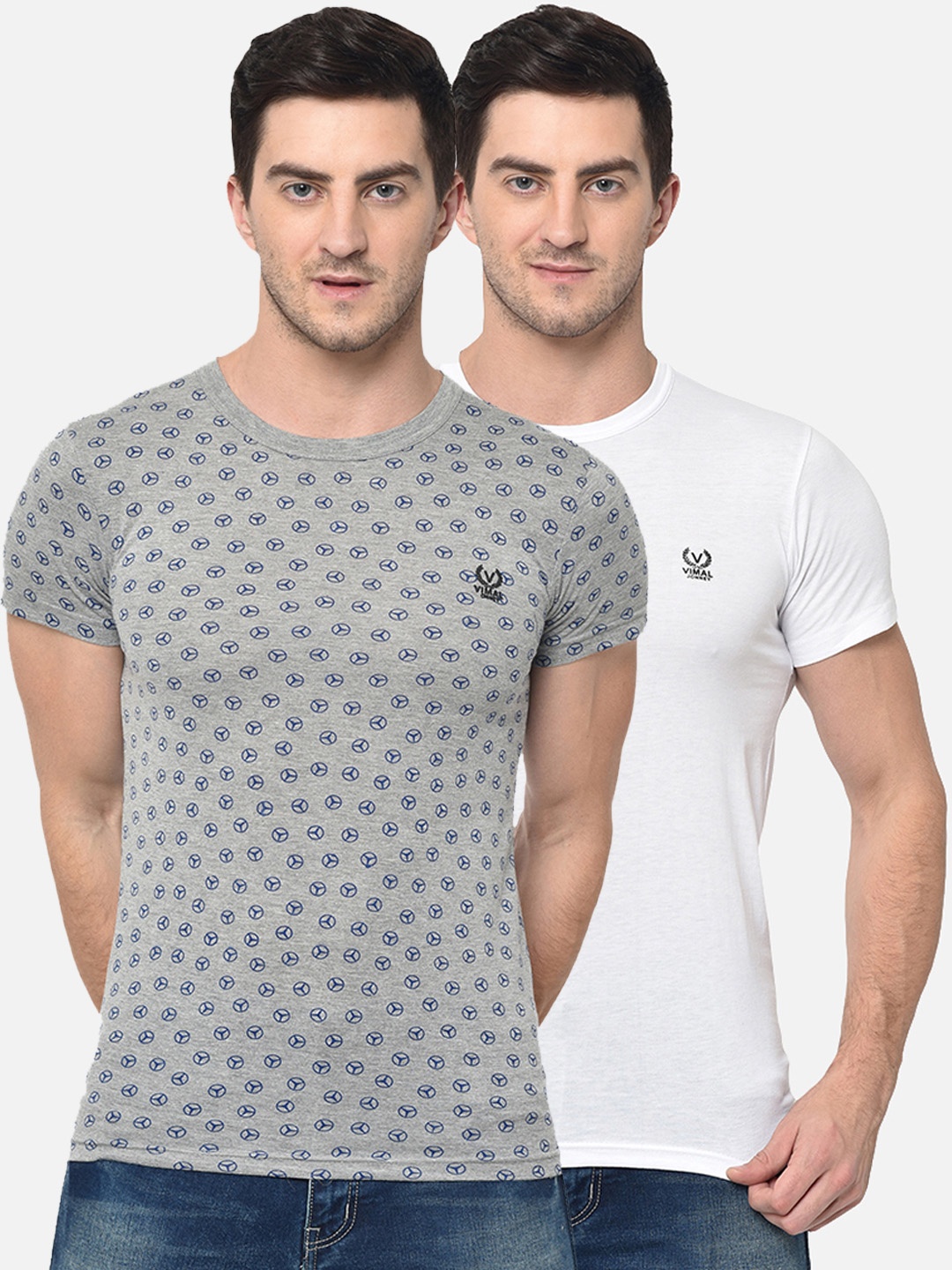 

MACK JONNEY Men Pack Of 2 Grey & White Printed Round Neck T-shirt