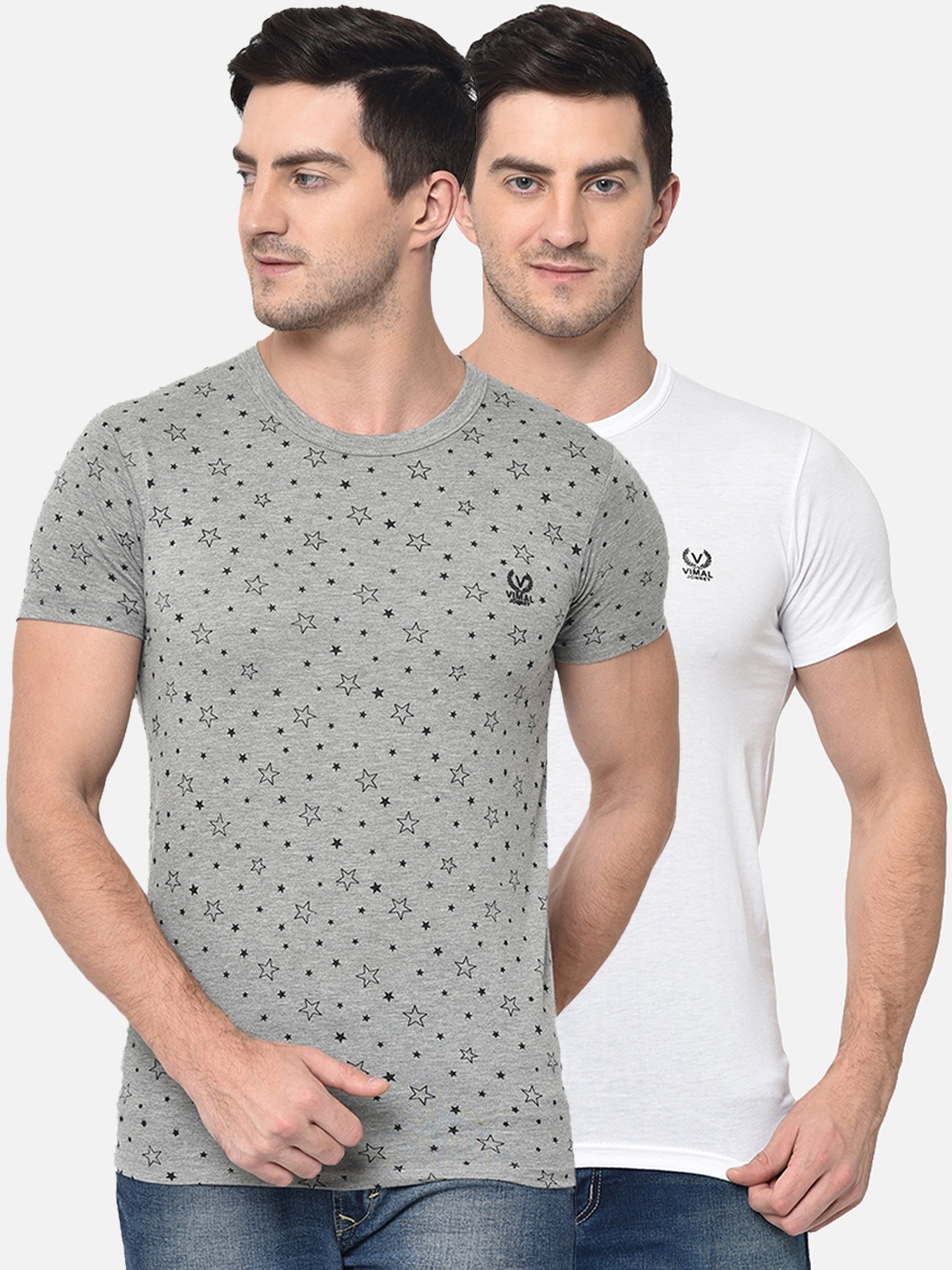 

MACK JONNEY Men Pack Of 2 Grey & White Printed T-shirt