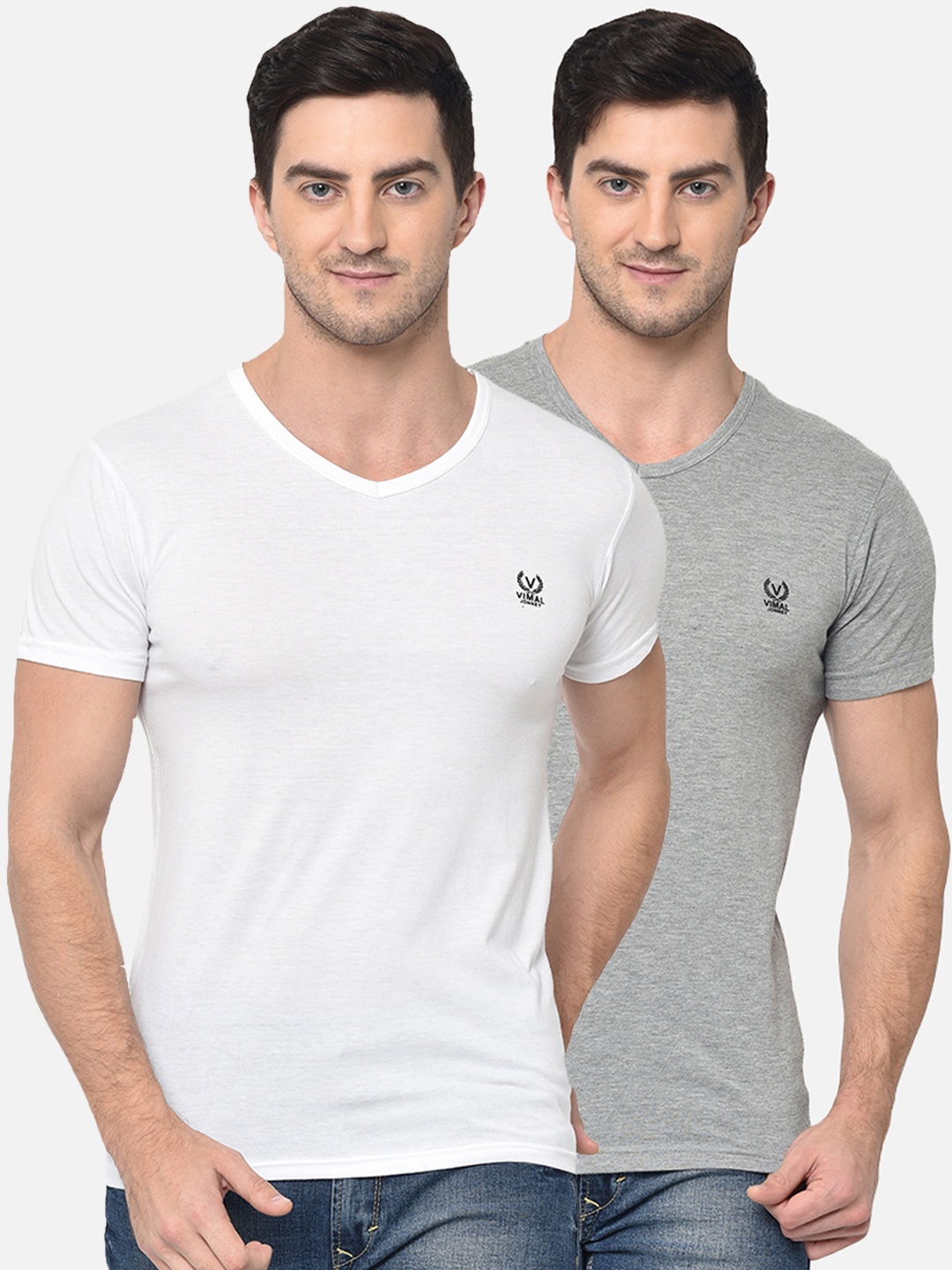 

MACK JONNEY Men Pack of 2 Solid Round Neck T-shirts, Grey