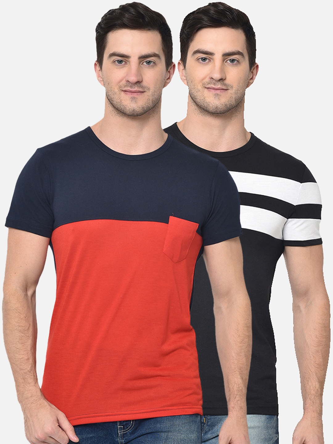 

VIMAL JONNEY Men Pack of 2 Round Neck T-shirt, Navy blue