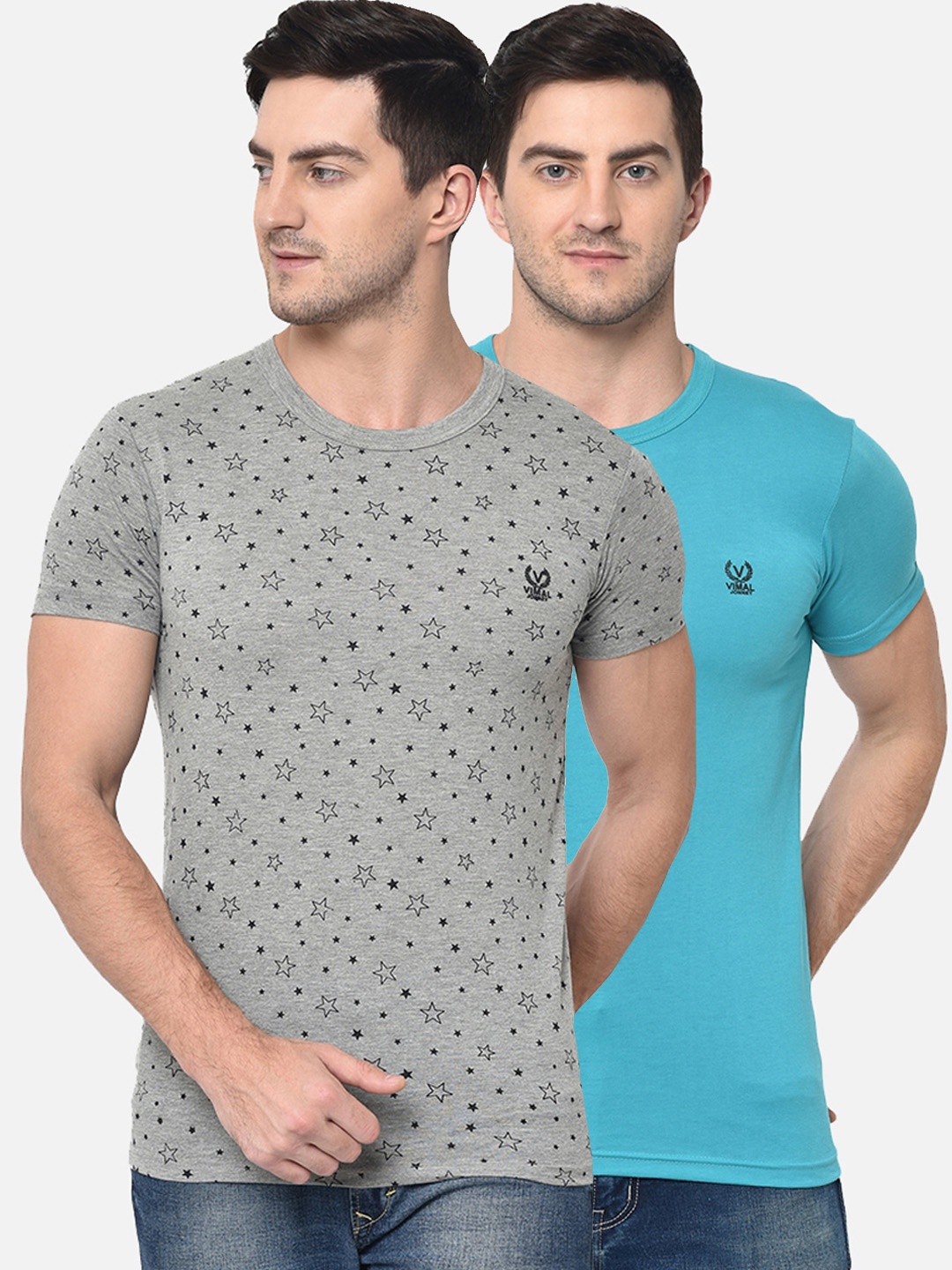 

MACK JONNEY Men Pack Of 2 Round Neck T-shirt, Grey