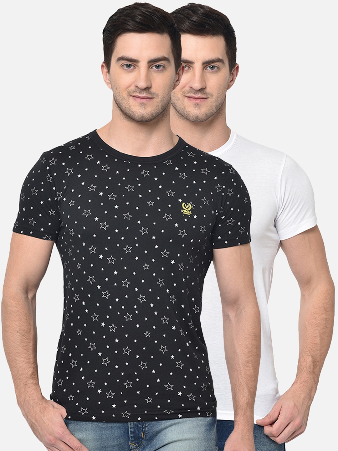 

VIMAL JONNEY Men Pack of 2 Round Neck T-shirt, Black