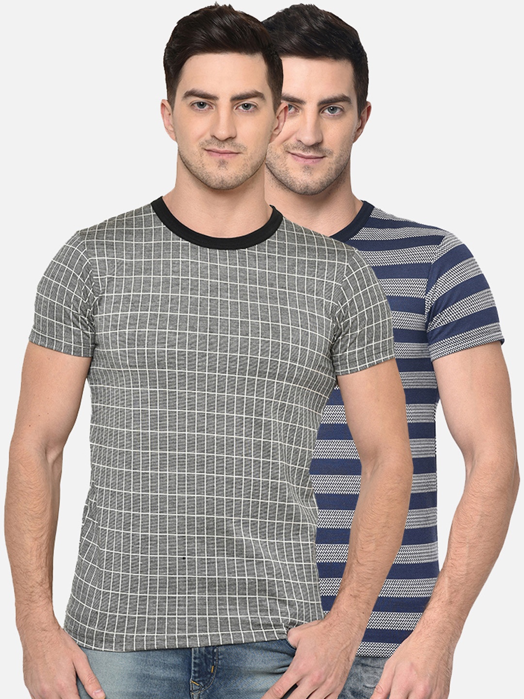 

VIMAL JONNEY Men Pack of 2 Round Neck T-shirts, Grey