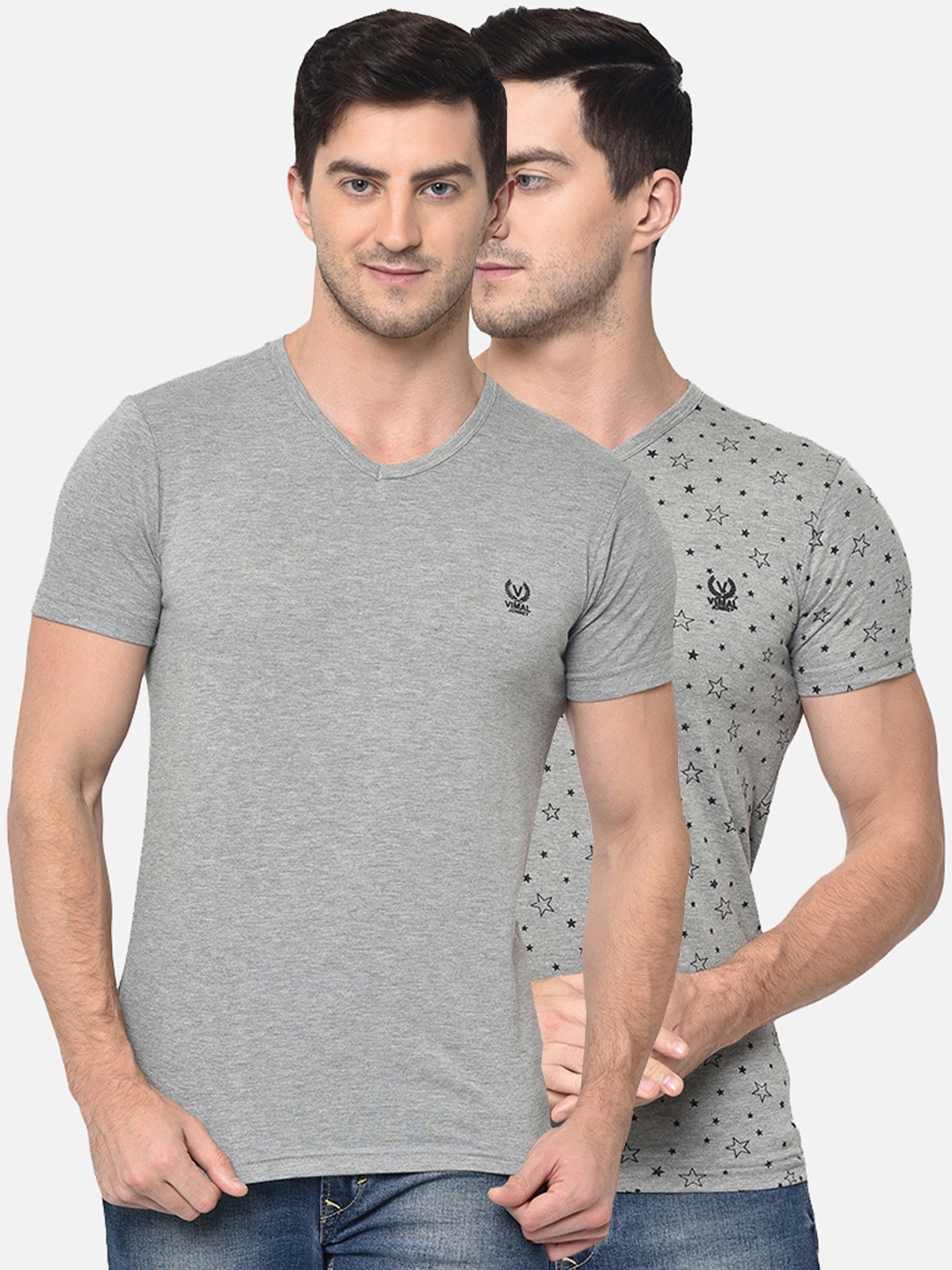 

MACK JONNEY Men Pack Of 2 Grey Solid V-Neck T-shirt