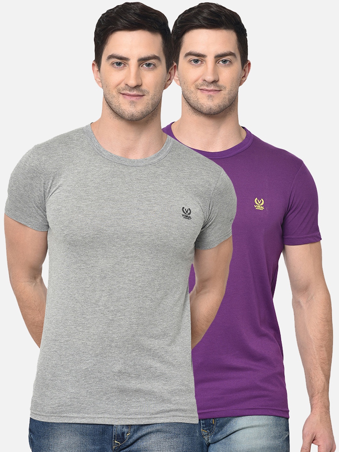

MACK JONNEY Men Pack of 2 Solid Round Neck T-shirts, Grey