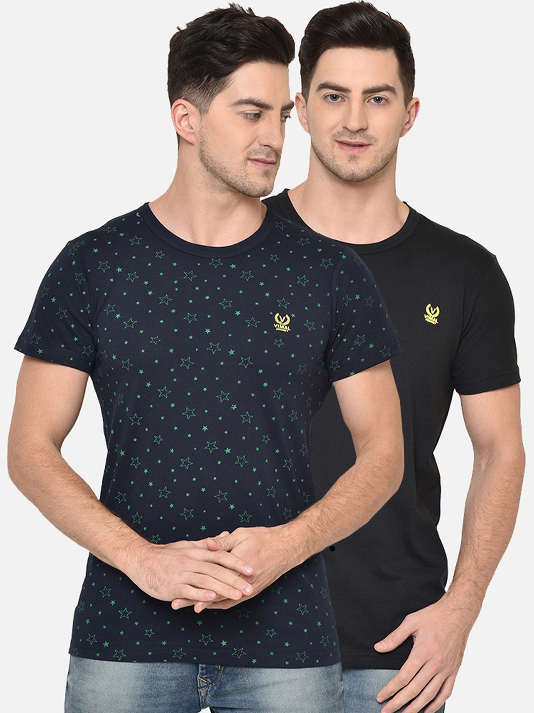 

VIMAL JONNEY Men Pack Of 2 Navy Blue Printed T-shirt