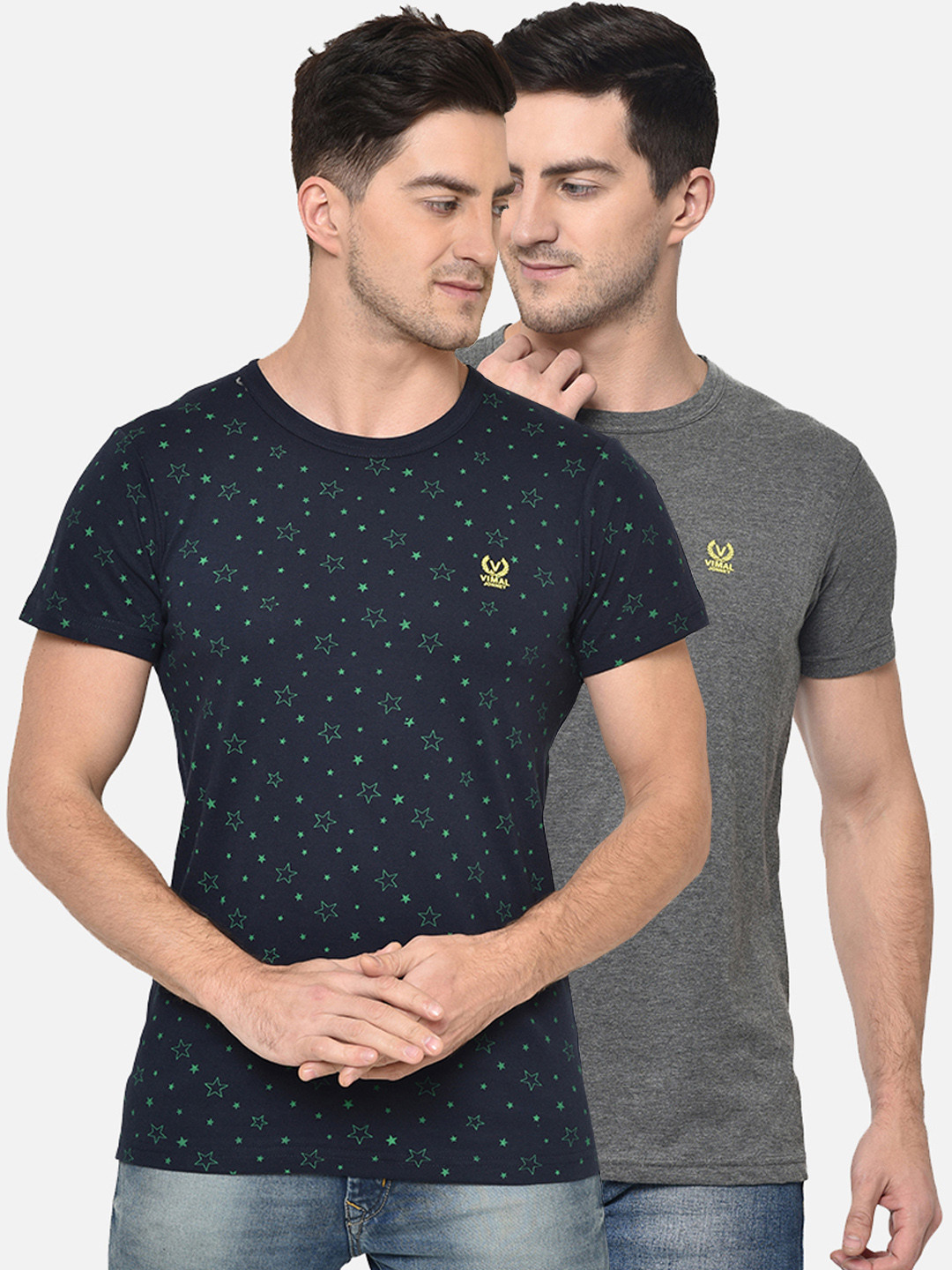 

MACK JONNEY Men Pack of 2 Printed Round Neck T-shirts, Navy blue