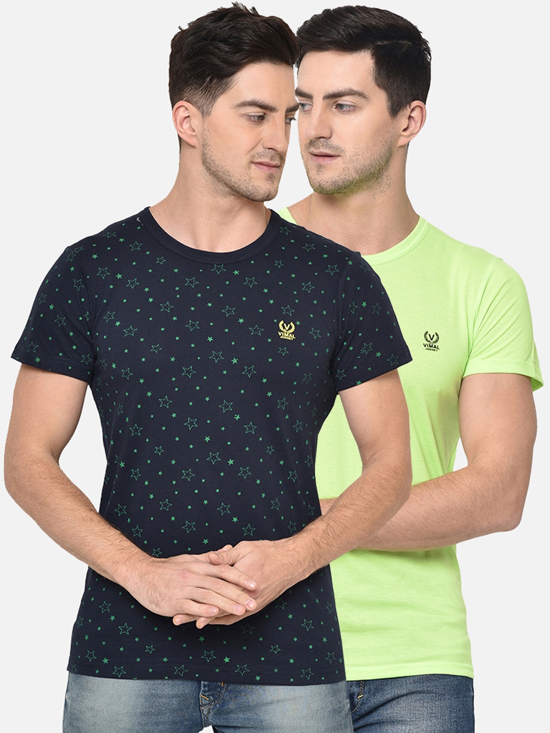 

MACK JONNEY Men Pack of 2 Printed Round Neck T-shirts, Navy blue
