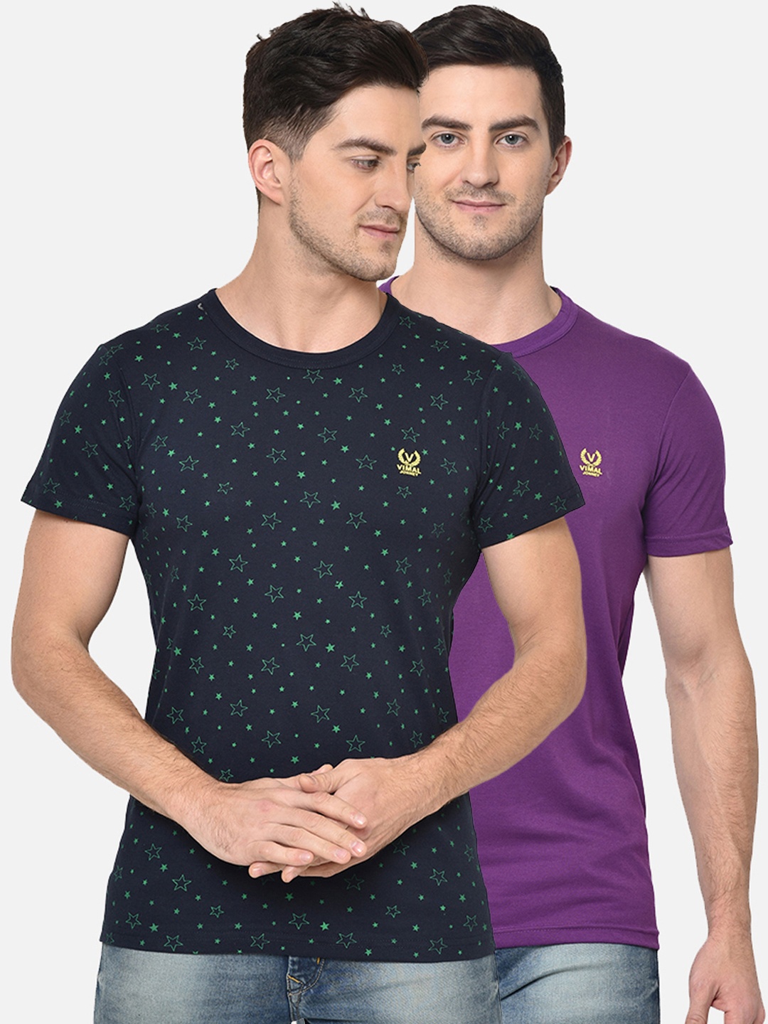 

MACK JONNEY Men Pack of 2 Printed Round Neck T-shirts, Navy blue