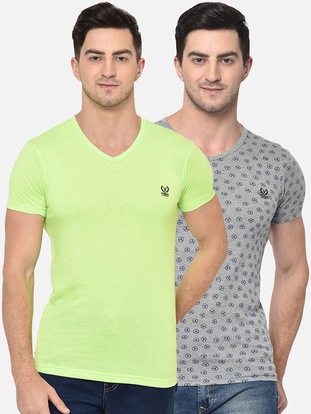 

MACK JONNEY Men Pack of 2 V-Neck T-shirts, Fluorescent green
