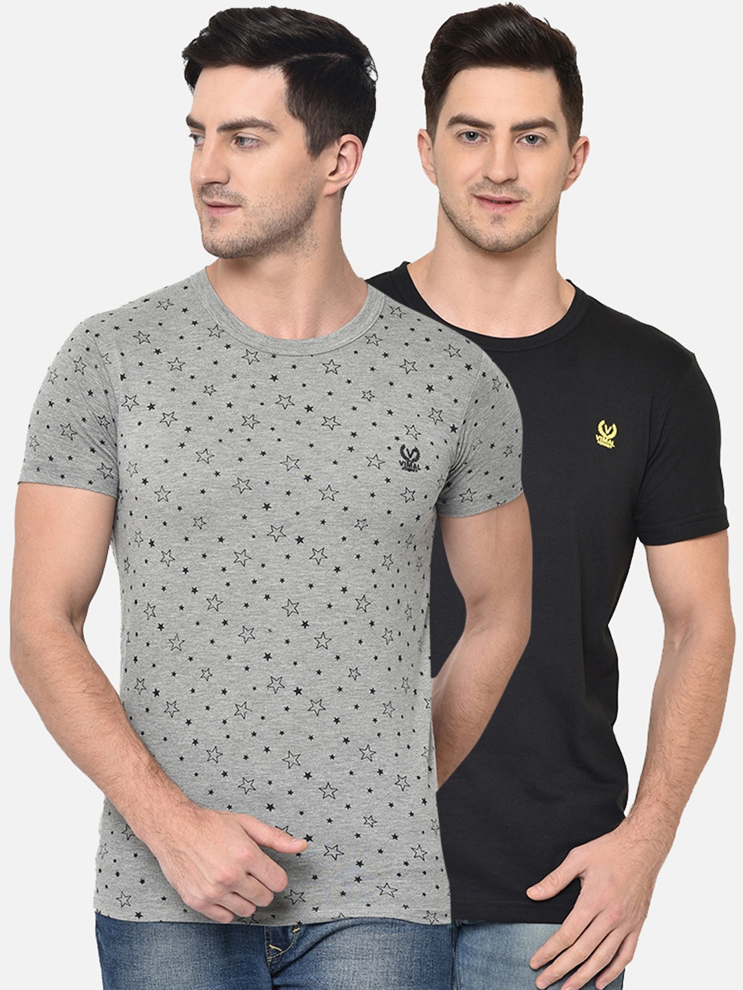 

VIMAL JONNEY Men Pack of 2 Round Neck T-shirts, Grey