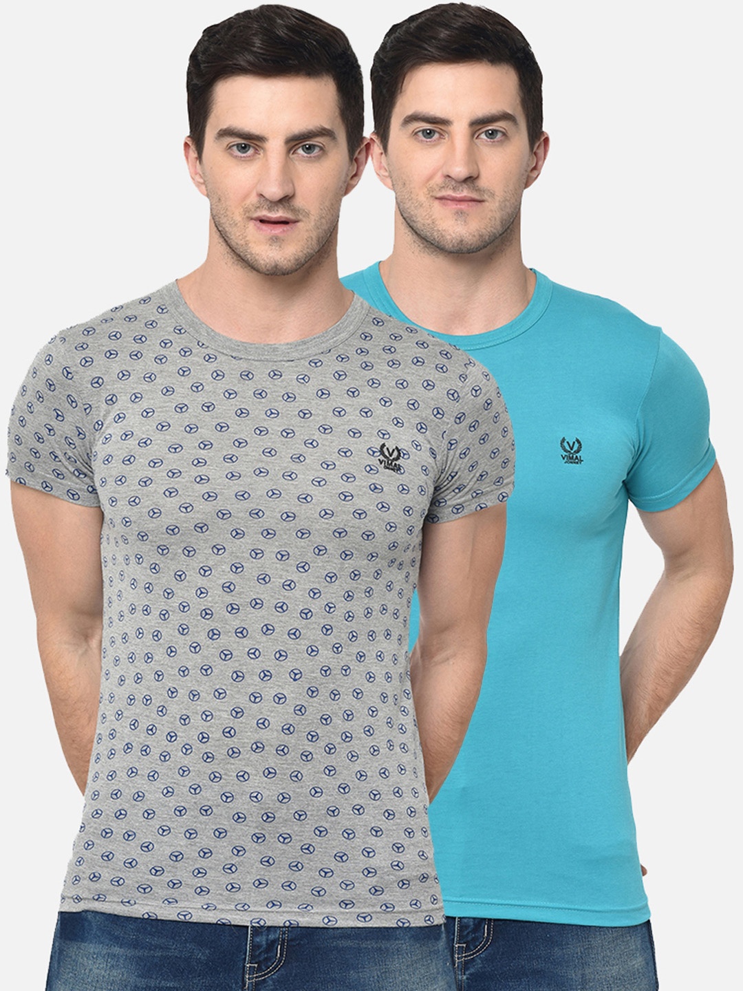 

VIMAL JONNEY Men Pack of 2 Round Neck T-shirts, Grey