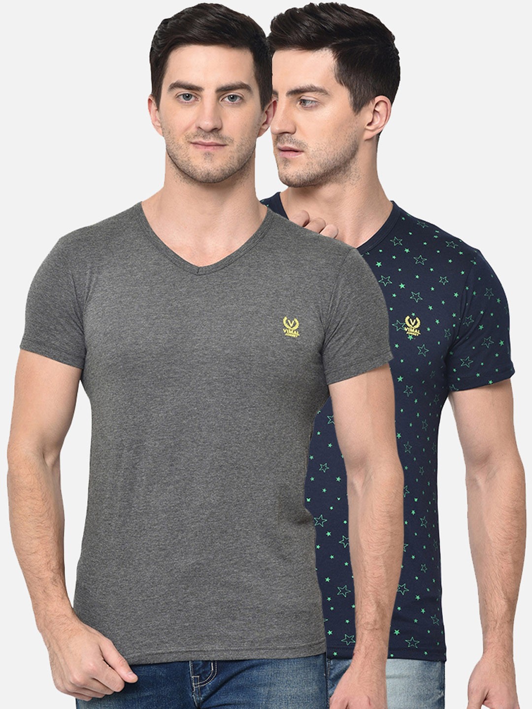 

MACK JONNEY Men Pack of 2 V-Neck T-shirts, Grey
