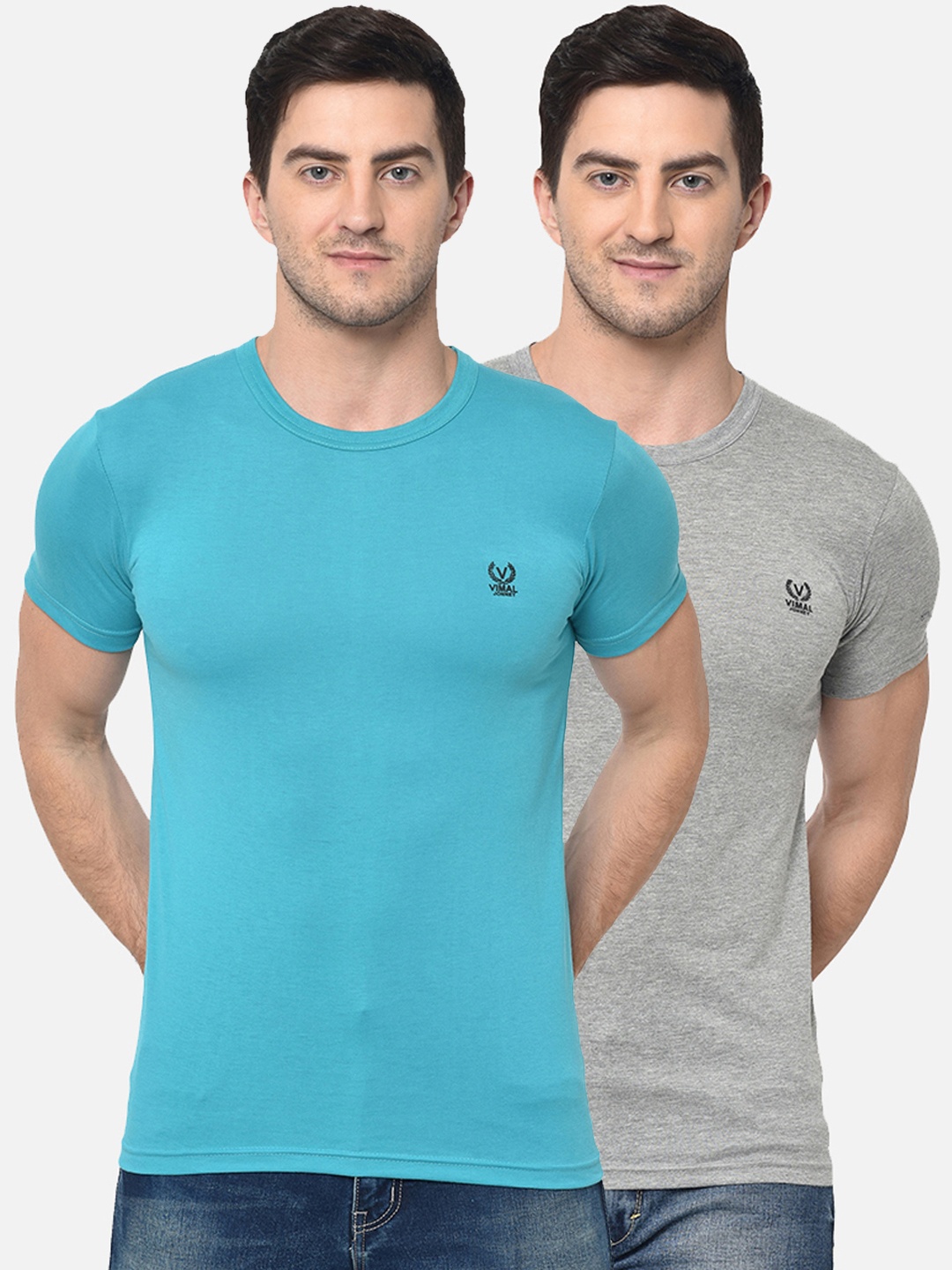 

MACK JONNEY Men Pack of 2 Round Neck T-shirts, Blue