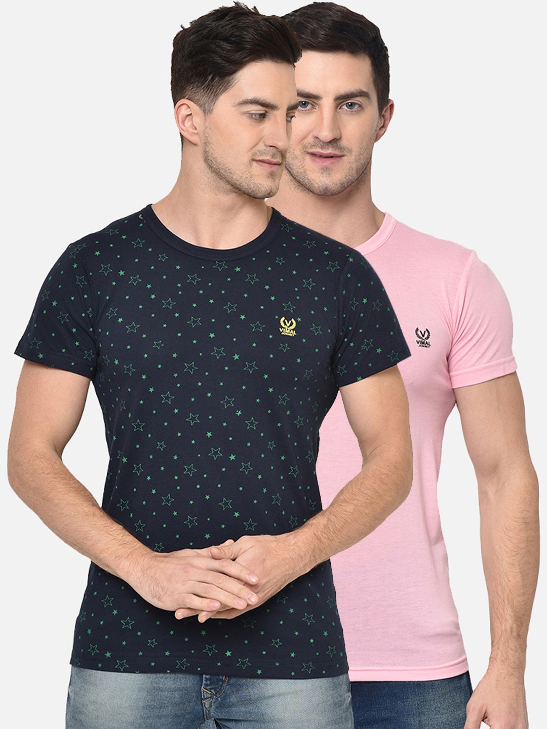 

VIMAL JONNEY Men Pack Of 2 Navy Blue Printed Round Neck T-shirt