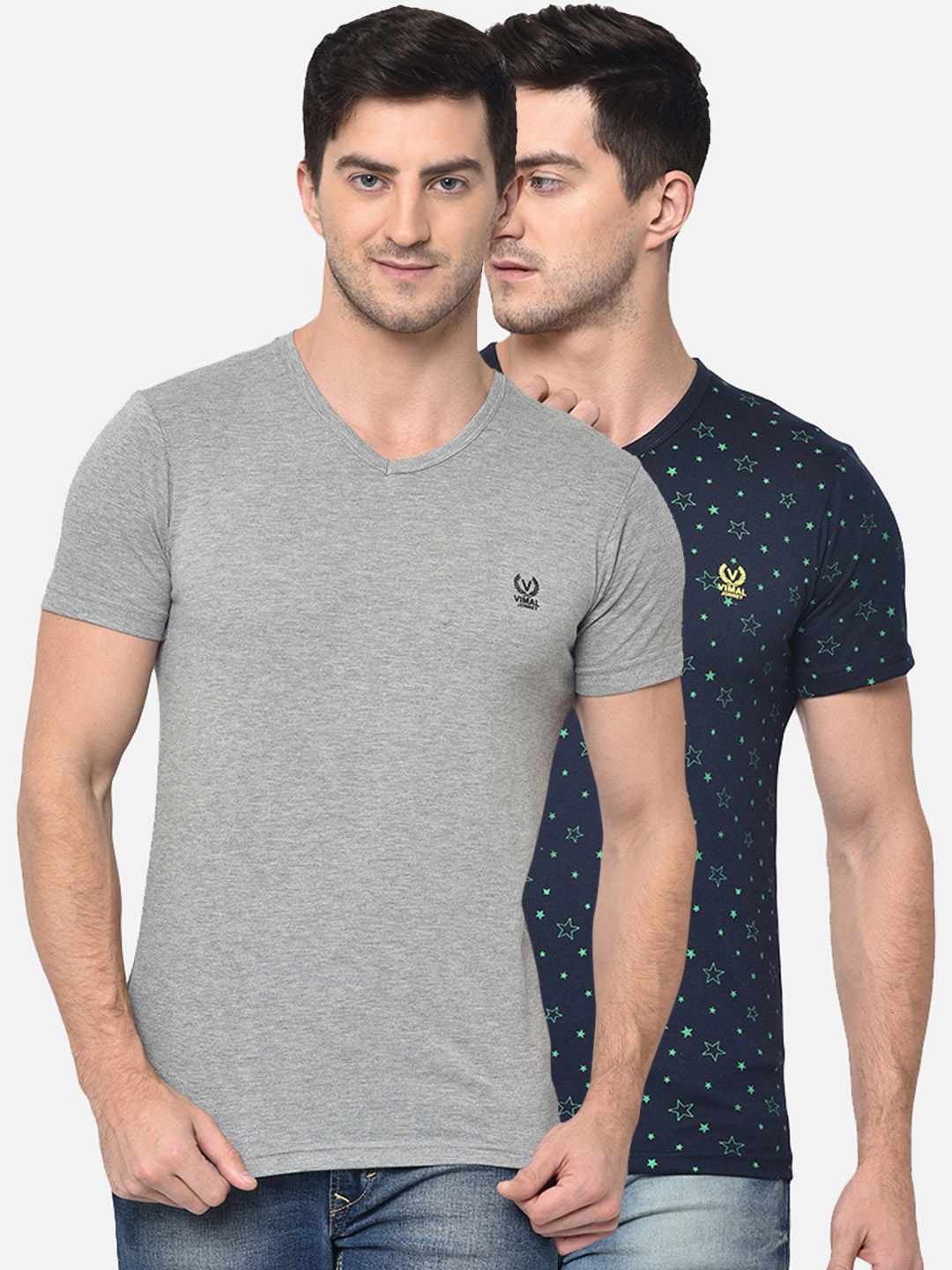 

VIMAL JONNEY Men Pack of 2 V-Neck T-shirts, Grey melange