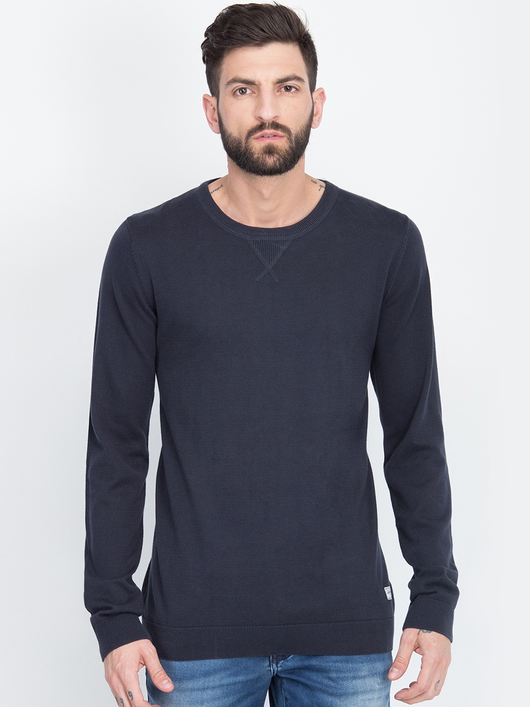 

LINDBERGH Men Navy Blue Solid Sweatshirt