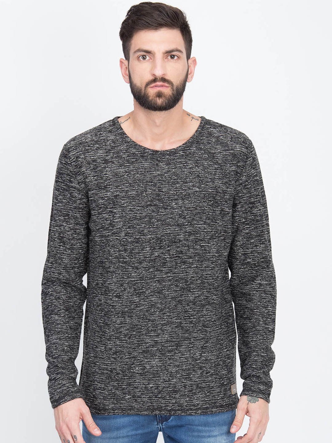 

LINDBERGH Men Charcoal Grey Solid Pullover Sweater