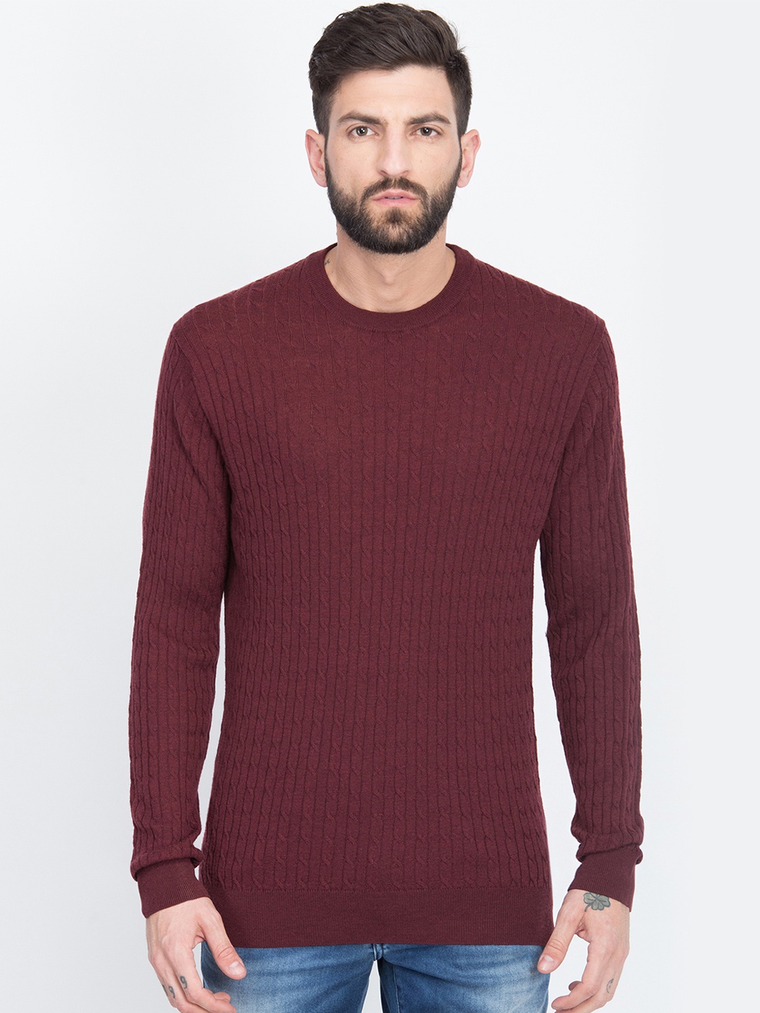 

LINDBERGH Men Maroon Solid Pullover Sweater