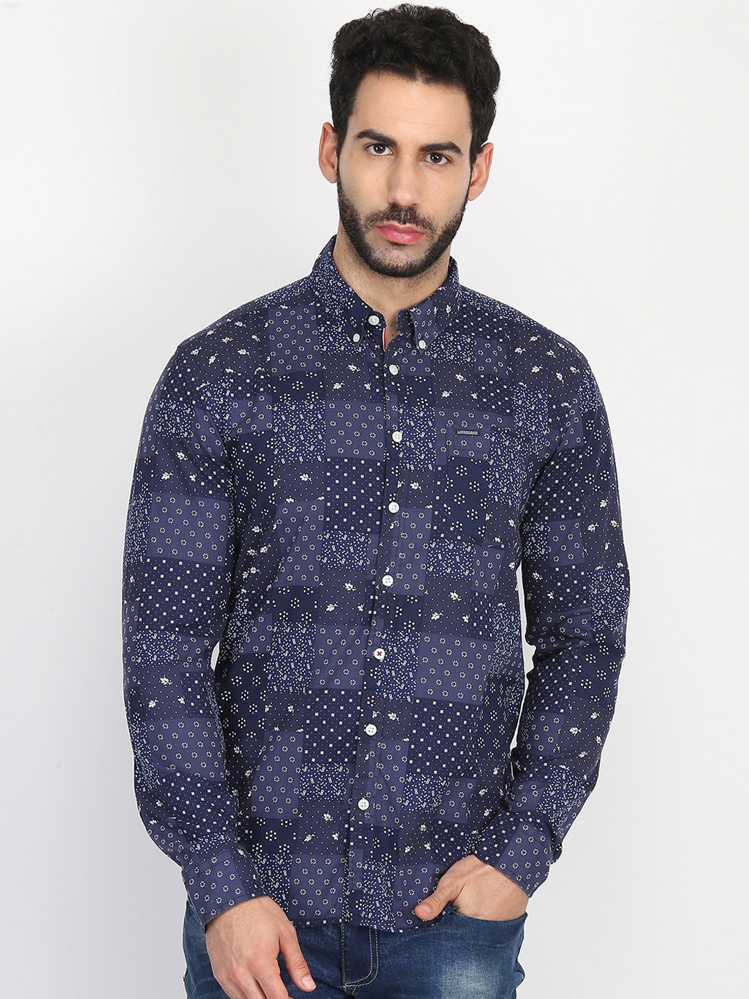 

LINDBERGH Men Navy Blue Classic Regular Fit Printed Casual Shirt