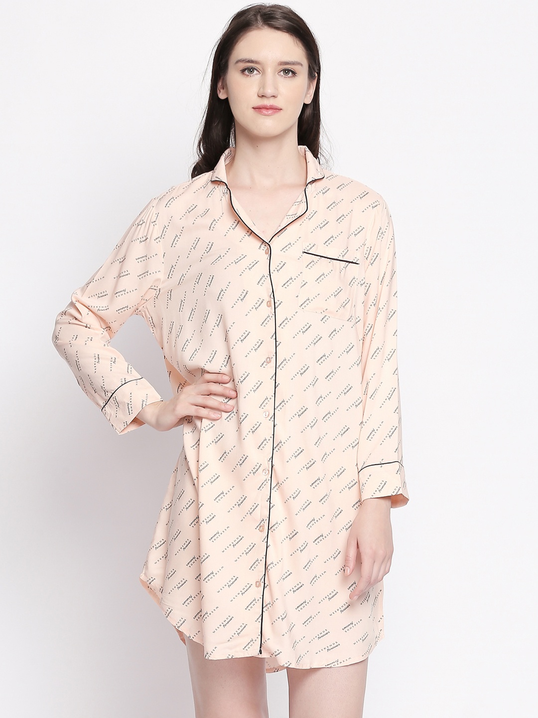 

Dreamz by Pantaloons Cream-Coloured & Black Printed Nightdress