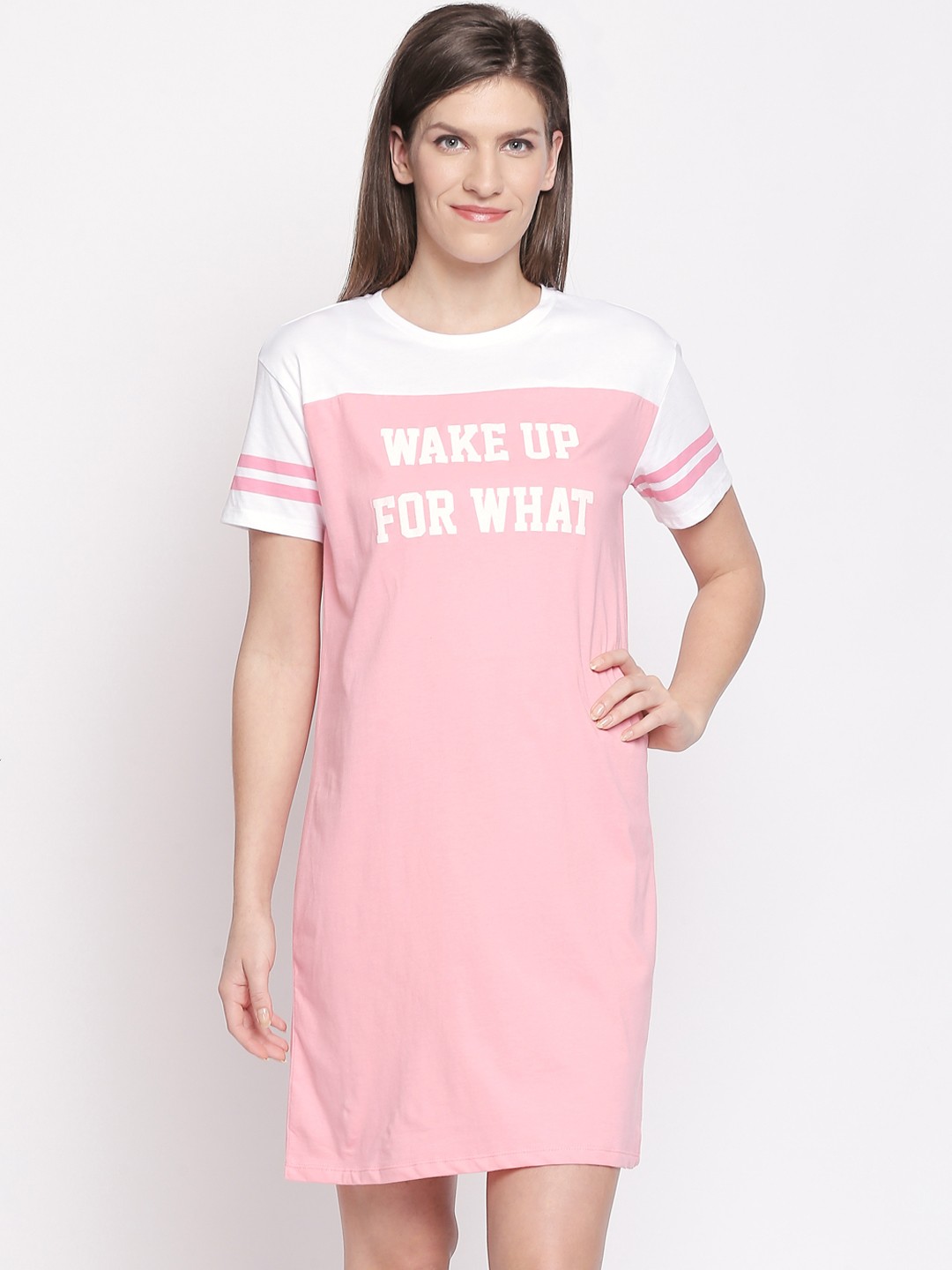 

Dreamz by Pantaloons Pink & White Printed Sleep Shirt