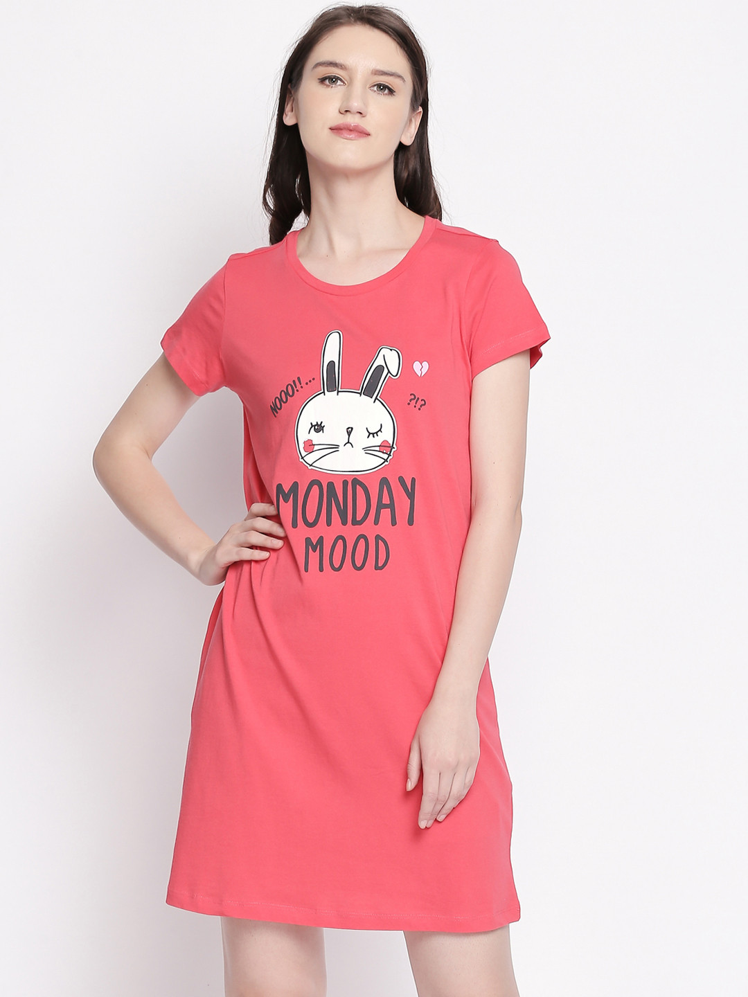 

Dreamz by Pantaloons Pink & White Printed Sleep Shirt