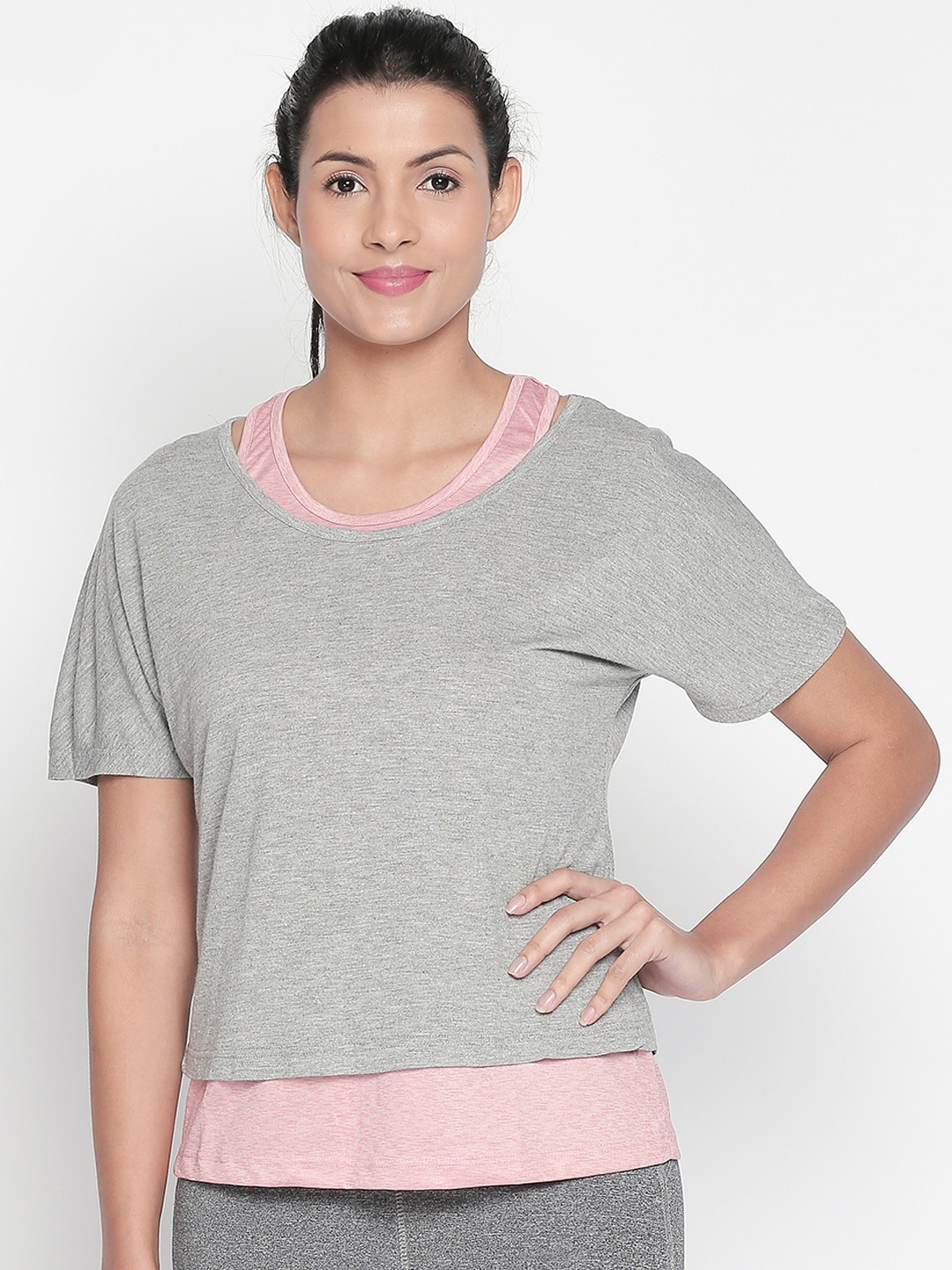 

Ajile by Pantaloons Women Pink & Grey Melange Solid Tank Top