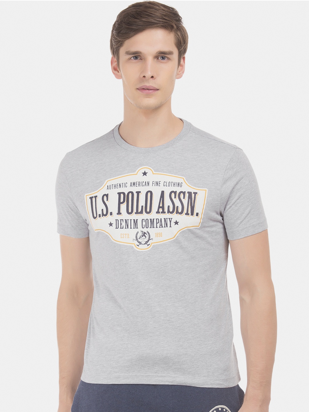 

U.S. Polo Assn. Denim Co. Men Grey Printed Round Neck T-shirt