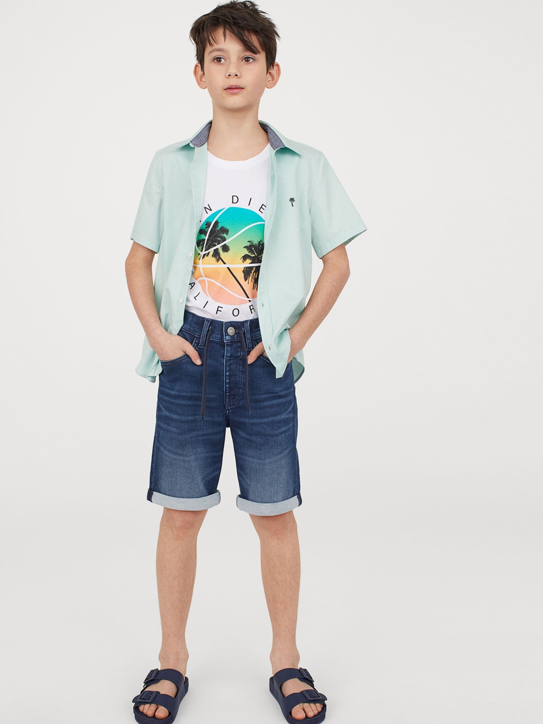 

H&M Boys Blue Solid Slim Fit Denim Shorts