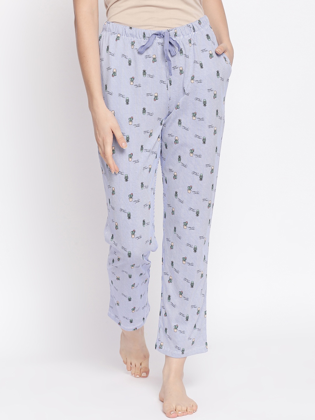 

Dreamz by Pantaloons Women Blue & Olive Green Printed Lounge Pants