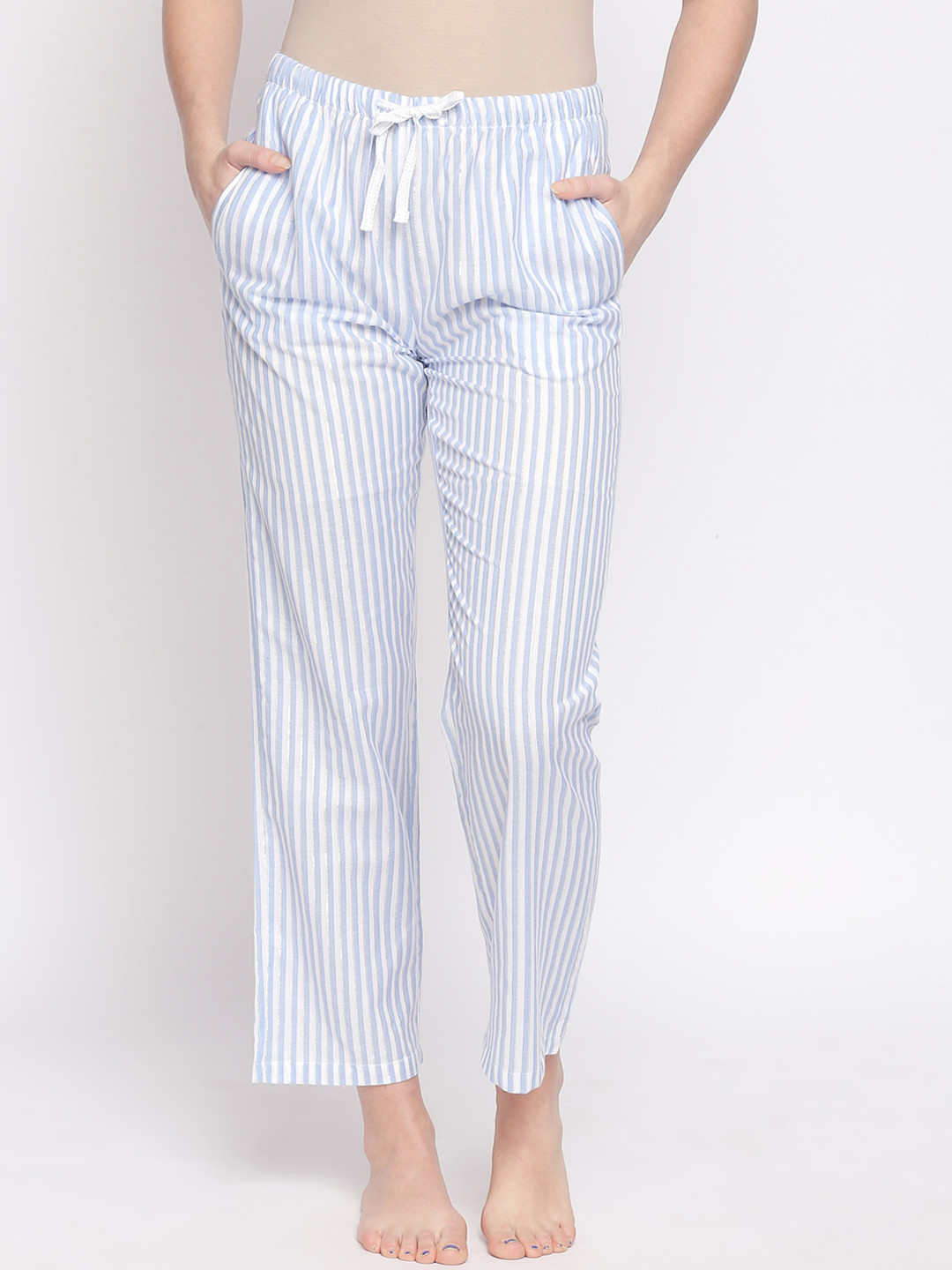 

Dreamz by Pantaloons Women White & Blue Striped Lounge Pants