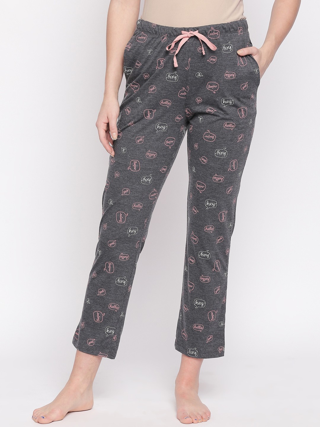 

Dreamz by Pantaloons Women Grey Melange Printed Lounge Pants